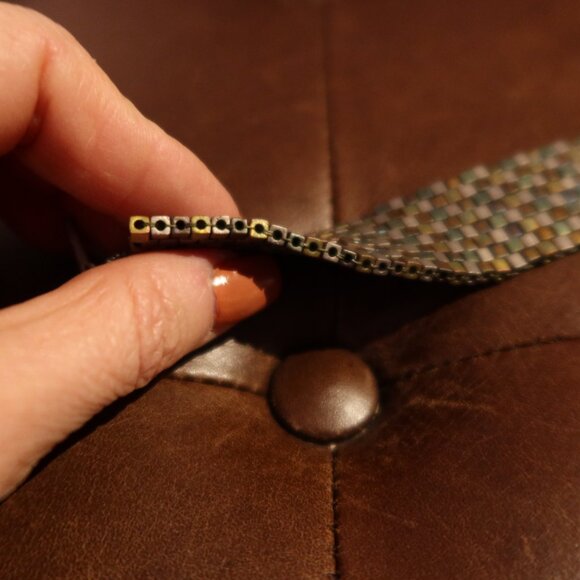 $80 cube bead artisan bracelet blue green grey silver toggle closure - Picture 5 of 12